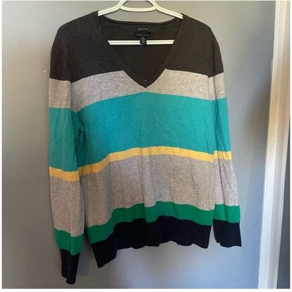 Tommy Hilfiger Blue Stripe V-Neck Women's Sweater Size XXL Preppy Knit - Picture 1 of 5